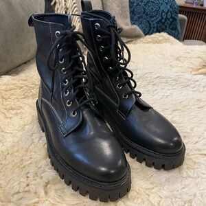 ASRA Real Leather Lace-Up Combat Boots with contrast stitching size 38, US 7.5